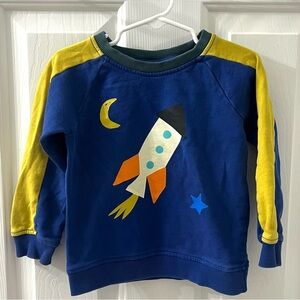 Hanna Andersson Kids Blue Yellow Rocket Print Organic Cotton Sweatshirt Sz 3T